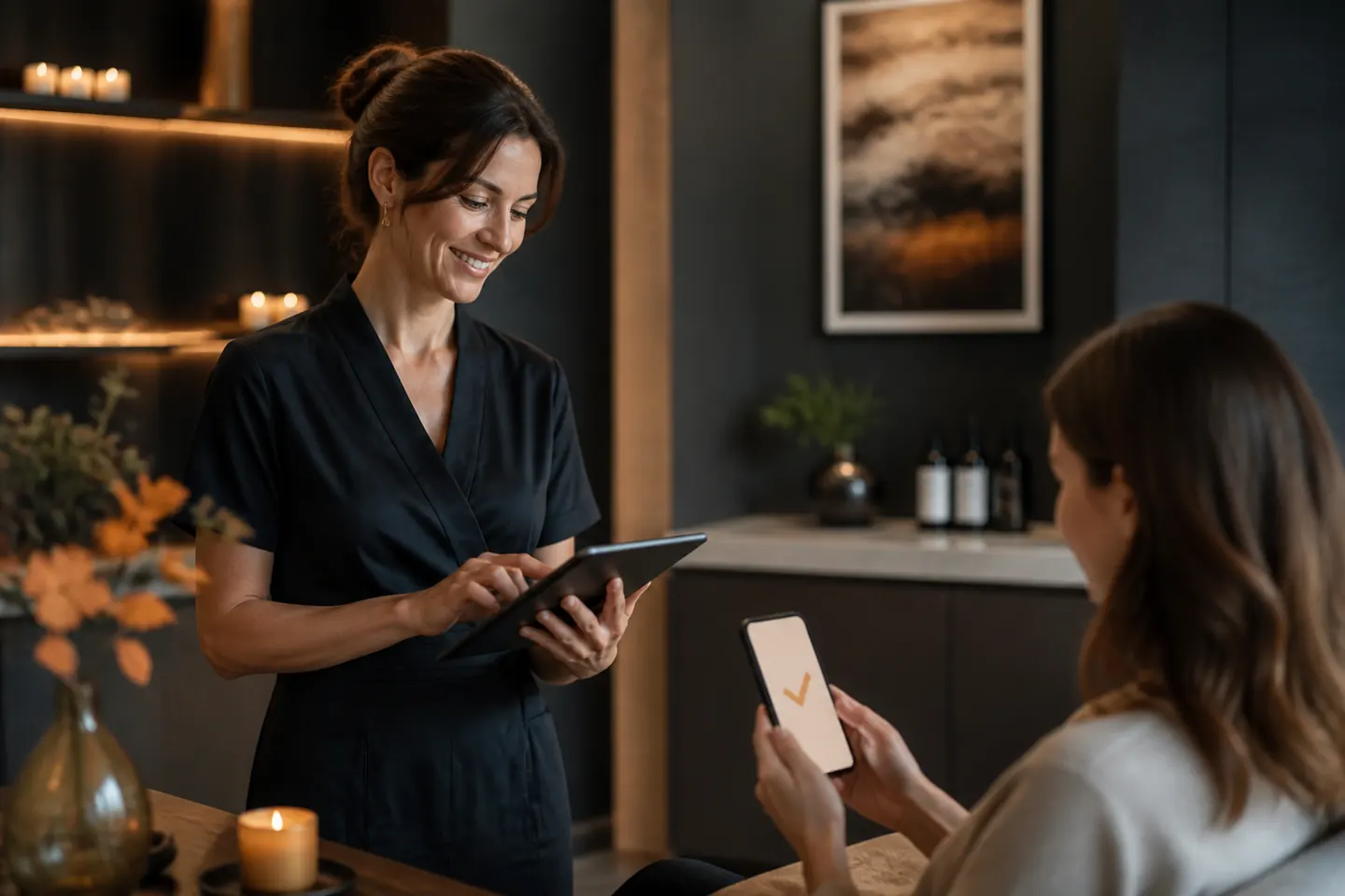 Professionnelle utilisant une tablette pour gérer ses rendez-vous